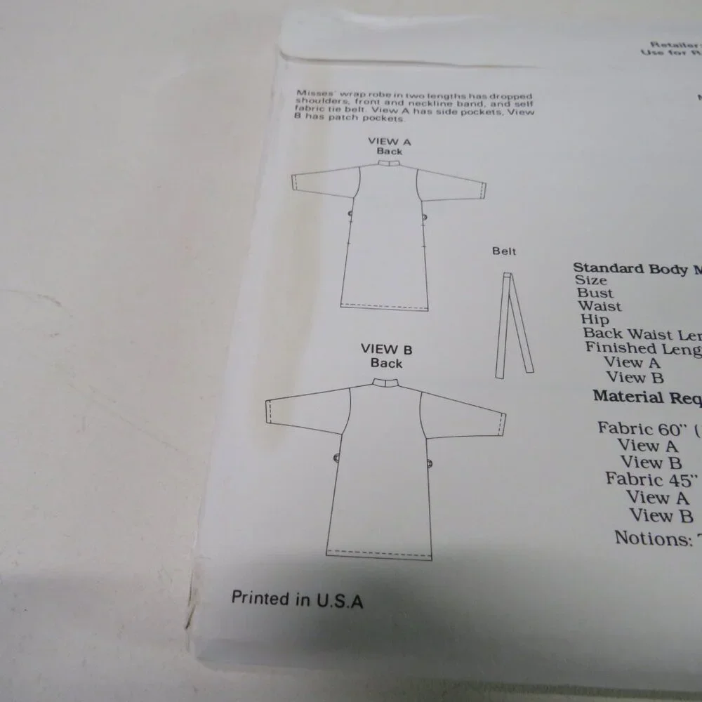 Kwik Sew 2029 sewing pattern EASY Robe, Cover Up, Jacket, Coat UNCUT